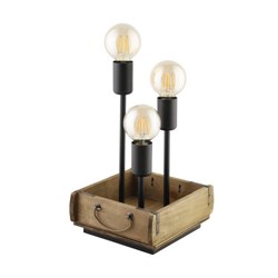 Eglo 43594 Настольная лампа WOOTTON, 3Х40W, E27, L220, B220, H370, сталь/дерево, черный/коричневый 43594 - фото 108670