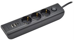 IEK MODERN Удлинитель У03В с/з 2м 3х1мм2 16А/250В USBх3 чер. WYP12-16-03-02-ZKU-K02 - фото 118143