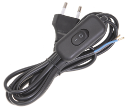 IEK Шнур УШ-1КВ опрессованный с вилкой со встроенным выключателем 2х0,75/2метра, черный WUP20-02-K02 - фото 118264