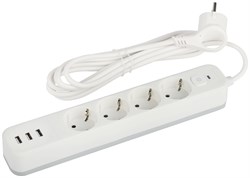 ЭРА Сетевой фильтр USF-4es-1,5m-3xUSBA-W с базовой защитой с заземлением с выключателем 4 розетки+3xUSBA 3,1A 1,5м 10А Б0059567 - фото 118321