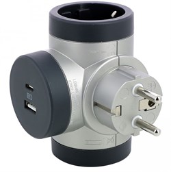 Legrand Revolution Комфорт Алюминиево-черный Тройник 2x2К+З с 2xUSB A+C (3А), фиксируемый поворотный блок 694524 - фото 118383