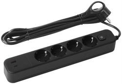 ЭРА Сетевой фильтр USF-4es-3m-2xUSBAC-B с базовой защитой с заземлением с выключателем 4 розетки+2xUSBA+C 3,1A 3м 10А Б0059574 - фото 118408