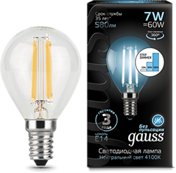 Gauss Лампа Filament Шар 7W 580lm 4100К Е14 шаг. диммирование LED 105801207-S - фото 33837