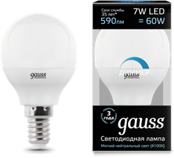 Gauss Лампа Шар 7W 590lm 4100К Е14 диммируемая LED 105101207-D - фото 33844