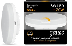 Gauss Лампа GX53 8W 660lm 3000K диммируемая LED 108408108-D - фото 33848