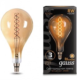 Gauss Лампа Filament А160 8W 620lm 2400К Е27 golden flexible LED 150802008 - фото 33880