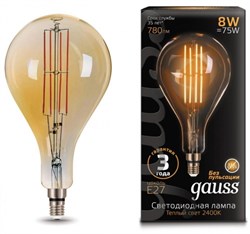 Gauss Лампа Filament А160 8W 780lm 2400К Е27 golden straight LED 149802008 - фото 33881