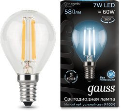 Gauss Лампа Filament Шар 7W 580lm 4100К Е14 LED 105801207 - фото 34121