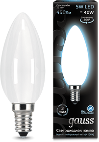 Gauss Лампа Filament Свеча 5W 450lm 4100К Е14 milky LED 103201205 - фото 34133