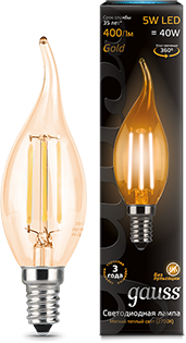 Gauss Лампа Filament Свеча на ветру 5W 400lm 2700К Е14 golden LED 104801005 - фото 34144