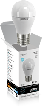 Gauss Лампа Elementary Шар 6W 450lm 4100K Е27 LED 53226 - фото 34179