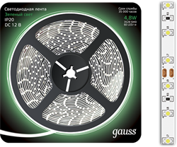 Gauss Лента LED 2835 -SMD 4.8W 12V DC зеленый (блистер 5м) 312000605 - фото 34515