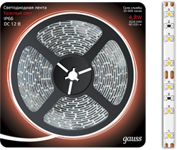 Gauss Лента LED 2835 -SMD 4.8W 12V DC красный IP66 (блистер 5м) 311000705 - фото 34553