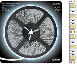Gauss Лента LED 5050 -SMD 14.4W 12V DC холодный белый IP66 (блистер 5м) 311000314 - фото 34559