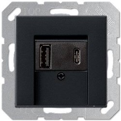 USB розетка для зарядки мобильных устройств тип А и USB тип С макс.3000 мА, матовый черный (A569BFPLTSWM+USB15CASW) - фото 41383