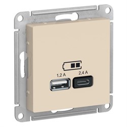 USB розетка зарядка 2 порта 5B 2,4А ATN000239 Schneider Electric Atlas Design - фото 45009