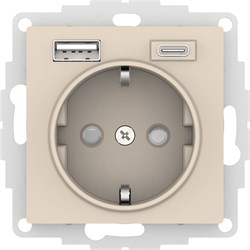 Systeme Electric AtlasDesign бежевый розетка 16А с USB A+C (5В/2,4А/3 А, 2х5В/1,5А), мех ATN000232 - фото 70840