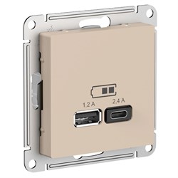Systeme Electric AtlasDesign песочный розетка USB A+С, 5В/2,4А, 2х5В/1,2А, механизм ATN001239 - фото 70872