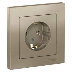 Systeme Electric AtlasDesign шампань розетка с заземлением, со шторками, 16А, в сборе ATN000544 - фото 70929