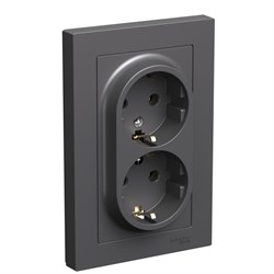 Systeme Electric AtlasDesign базальт розетка двойная с заземлением, 16А, в сборе ATN001424 - фото 71219