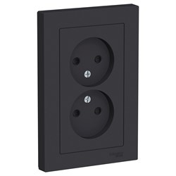 Systeme Electric AtlasDesign карбон розетка без заземления, двойная, со шторками,16А, в сборе ATN001022 - фото 71293