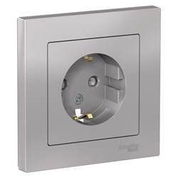 Systeme Electric AtlasDesign алюминий розетка с заземлением, со шторками, 16А, в сборе ATN000344 - фото 71353