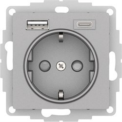 Systeme Electric AtlasDesign алюминий розетка 16А с USB A+C (5В/2,4А/3 А, 2х5В/1,5А), мех ATN000332 - фото 71383
