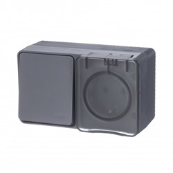 Systeme Electric AtlasDesign Profi54 наружный антрацит блок: розетка с заземлением, со шторками + выключатель 1-клавишный 10А ATN544070 - фото 71627