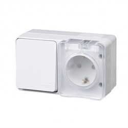 Systeme Electric AtlasDesign Profi54 наружный белый блок: розетка с заземлением, со шт. + выключатель 1-клавишный 10А IP54 ATN540170 - фото 71628