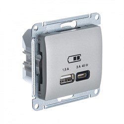 Glossa платина USB розетка A + тип-C 45W высокоскоростная зарядка QC, PD, механизм GSL001229 - фото 71724