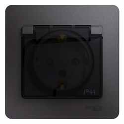 Glossa графит розетка с заземлением, со шторками с крышкой IP44 (в сборе) GSL001348 - фото 71768