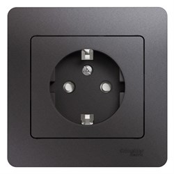 Glossa графит розетка с заземлением, со шторками (в сборе) GSL001344 - фото 71803