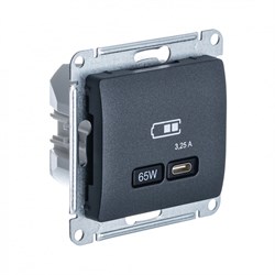 Glossa антрацит USB розетка тип-C 65W высокоскоростная зарядка QC, PD, механизм GSL000727 - фото 71855