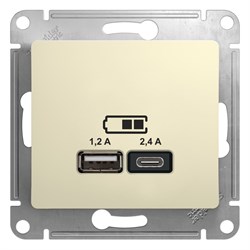Glossa бежевый розетка USB A+С, 5В/2,4А, 2х5В/1,2А GSL000239 - фото 72066
