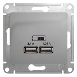 Glossa алюминий розетка USB 5В/2,1А, 2х5В/1,05А GSL000333 - фото 72100