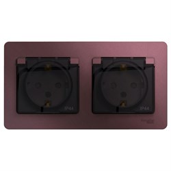 Glossa баклажановый розетка 2-ая с заземлением, со шторками, в сборе, IP44 GSL001147 - фото 72146