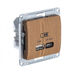 Glossa дерево дуб USB розетка A + тип-C 45W высокоскоростная зарядка QC, PD, механизм GSL000529 - фото 72277