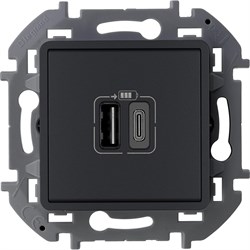 Legrand Inspiria антрацит зарядное устройство с двумя USB-разьемами A-C 240В/5В 3000мА 673763 - фото 74706