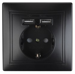 Intro Розетка Plano 1-410-05 с заземлением 2P+E Schuko со шторками, 16А-250В + 2хUSB 5В-2,1А, IP20, СУ, антрацит Б0053946 - фото 76266