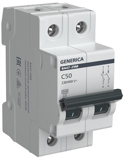 IEK GENERICA Авт. выкл. ВА47-29М 2P 50А 4,5кА C MVA21-2-050-C-G - фото 80155