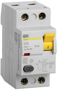 IEK KARAT Выключатель дифференциальный УЗО ВД1-63 2Р 50А 30мА тип А MDV11-2-050-030 - фото 84087