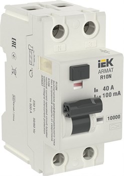 IEK ARMAT ВДТ R10N 2P 40А 100мА тип A AR-R10N-2-040A100 - фото 84096