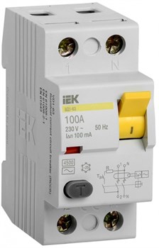 IEK KARAT Выключатель дифференциальный ВД1-63 (УЗО) 2Р 100А 100мА MDV10-2-100-100 - фото 84178