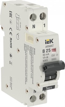 IEK ARMAT АВДТ B06S 1P+NP B25 30мА тип A (18мм) AR-B06S-1N-B25A030 - фото 84872
