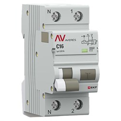 Автоматический выключатель дифференциального тока DVA-6 1P+N 16А (C) 10мА (AC) 6кА EKF AVERES rcbo6-1pn-16C-10-ac-av - фото 85098