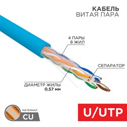 Кабель UTP 4PR 23AWG CAT6 305м Rexant 01-0047 - фото 89209