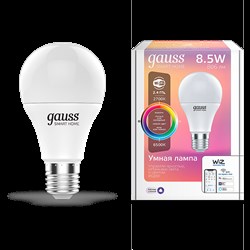 Gauss Лампа Smart Home A60 8,5W 806lm 2700-6500К E27 RGBW+изм.цвет.темп.+диммирование LED 1170112 - фото 89356