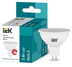 IEK Лампа светодиодная ECO MR16 софит 5Вт 230В 4000К GU5.3 LLE-MR16-5-230-40-GU5 - фото 89401