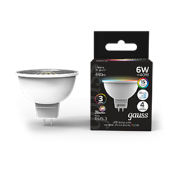 Gauss Лампа MR16 6W GU5.3 RGBW+димирование LED 101105406 - фото 89425