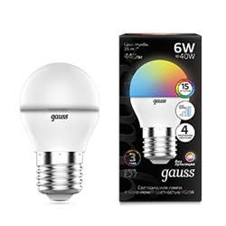 Gauss Лампа Шар G45 6W E27 RGBW димирование LED 1/100 105102406 - фото 89537